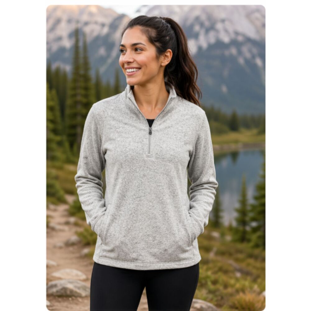 Zusa Women’s Eco-Friendly Quarter Zip Pullover Gray Lightweight Sweater